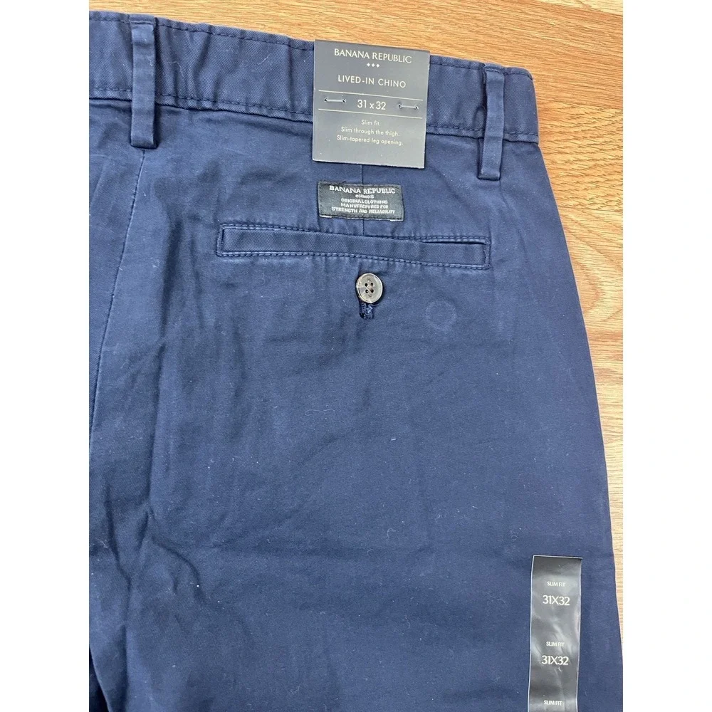 Banana Republic Lived-in Chino Men's Navy Blue Pants Size 31 x 32 Slim Fit NEW